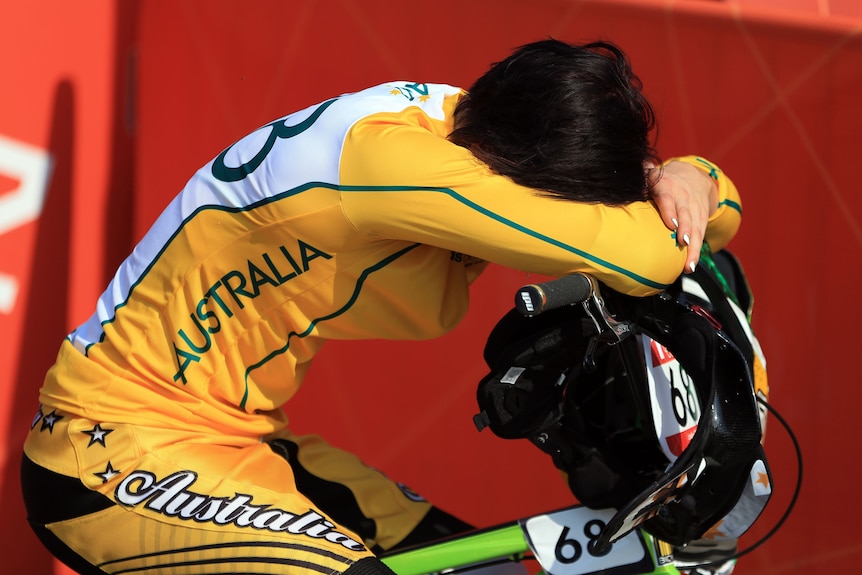 Out of the medals ... Caroline Buchanan shows her dejection after finishing fifth in the women's final