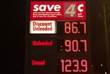 A photo of a petrol station pricing board.