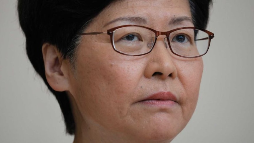 A close up portrait of Hong Kong's Chief Executive Carrie Lam.