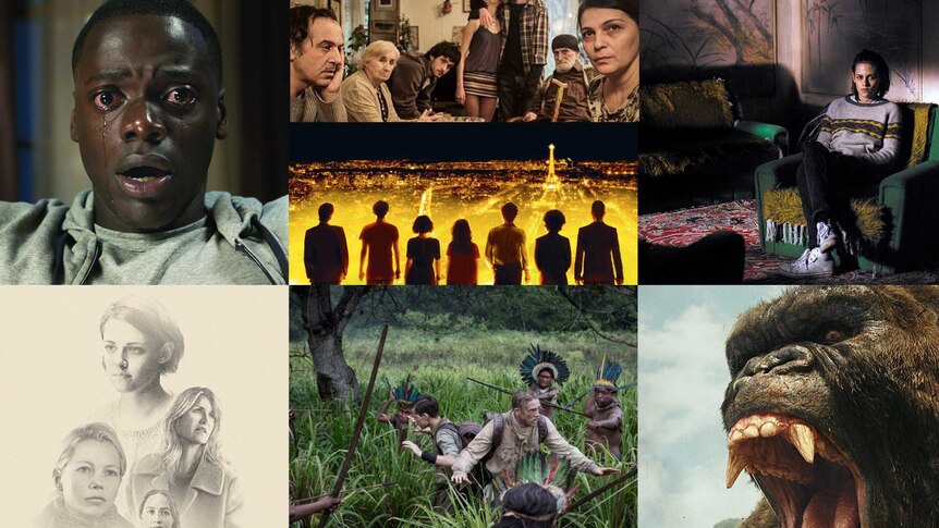 Composite image of Get Out, My Happy Family, Nocturama, Personal Shopper, Certain Women, Lost City of Z and Kong: Skull Island.