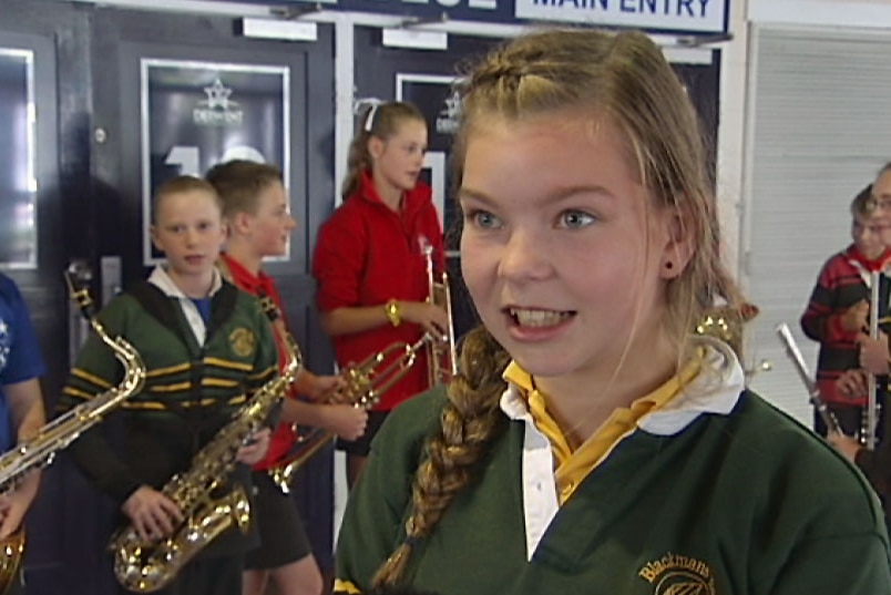 Public school music student Zhana Stokcesvski at rehearsals for the Combined Primary School Band Performance