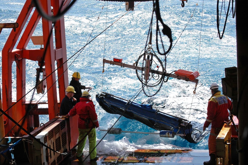 Scientists conducting research in the Southern Ocean