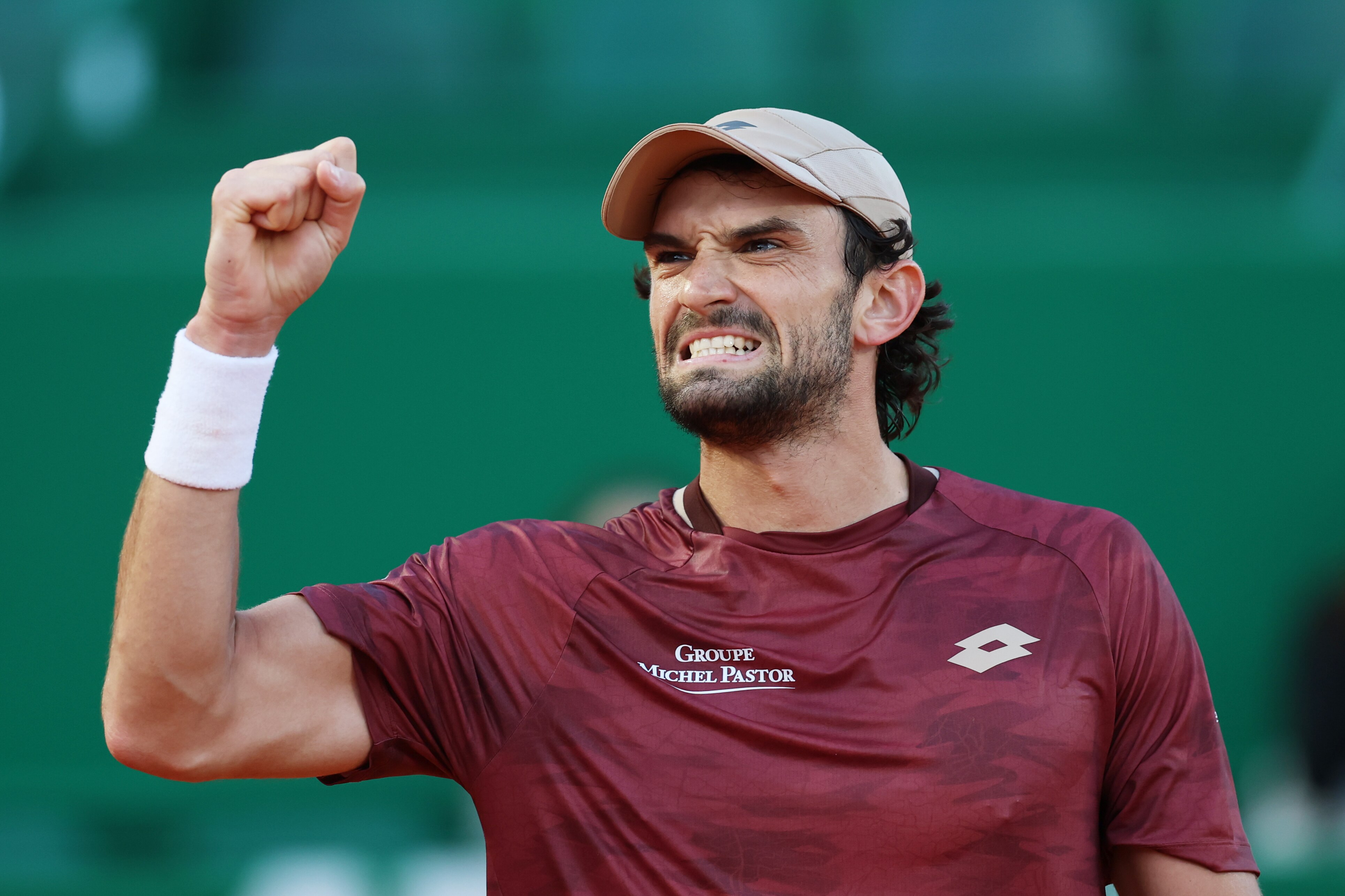 Valentin Vacherot grits his teeth and clenches his fist at the Monte Carlo Masters.