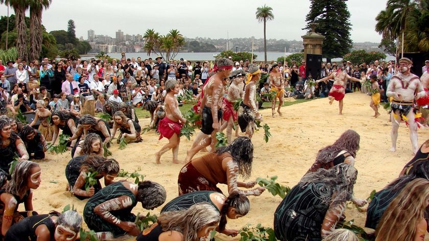 Aboriginal dancers take part in the Woggan-ma-gule ceremony
