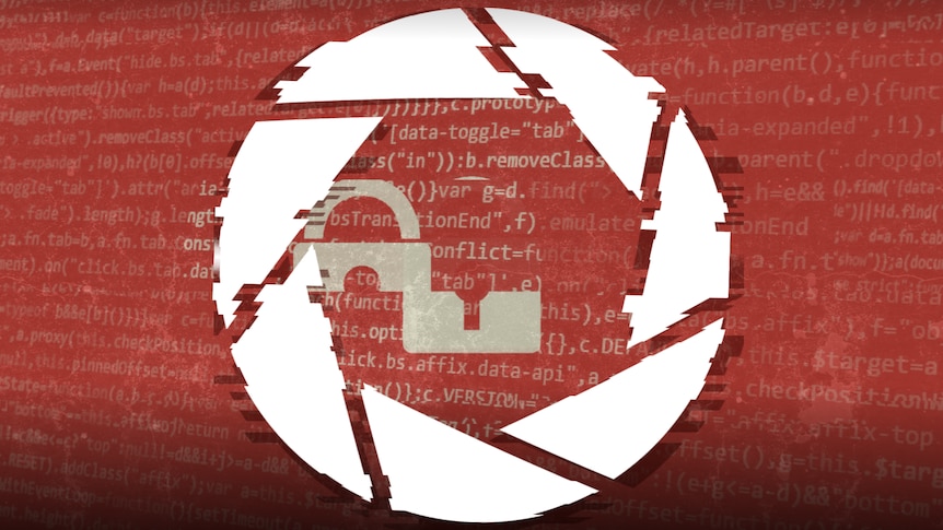 A graphic shows the logo used by Conti Group superimposed over lines of code and a padlock.
