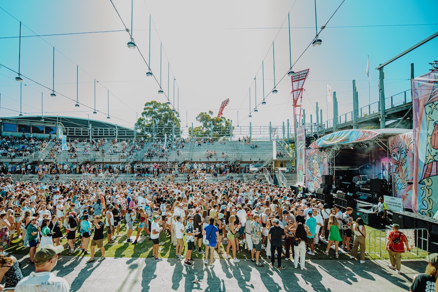 A crowd stands in the hot sun at Sydney's Laneway festival
