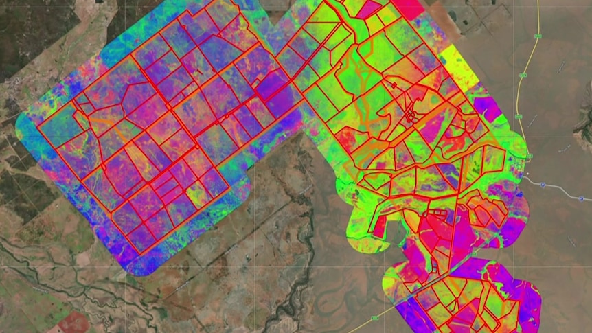 Photo of map with infrared highlighted areas.