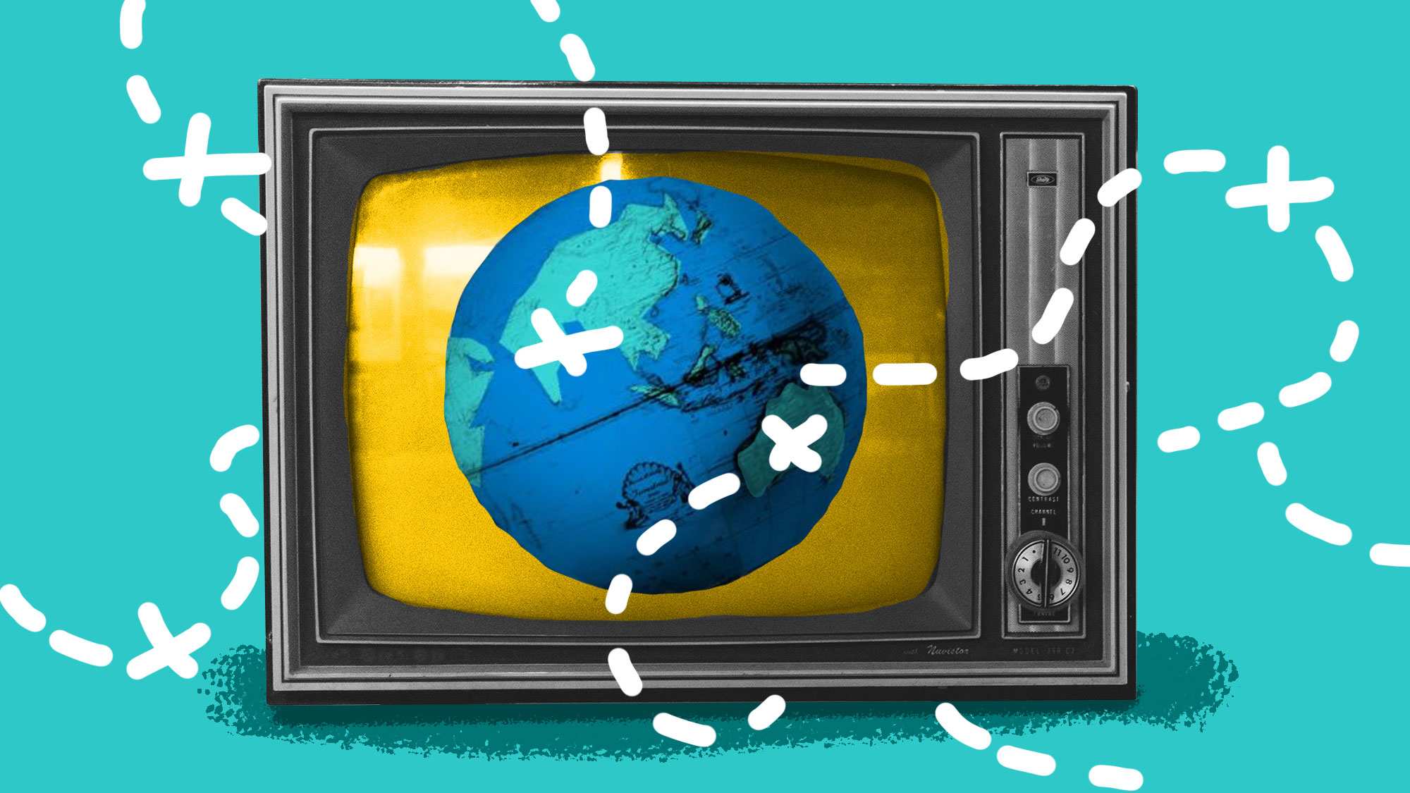 Illustration of TV showing a globe on the screen to depict why some people don't want to travel and see the world.
