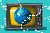 Illustration of TV showing a globe on the screen to depict why some people don't want to travel and see the world.