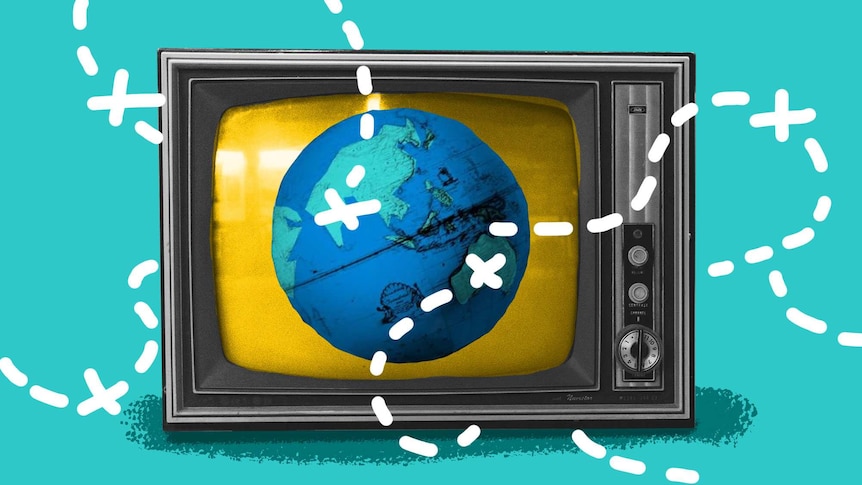 Illustration of TV showing a globe on the screen to depict why some people don't want to travel and see the world.