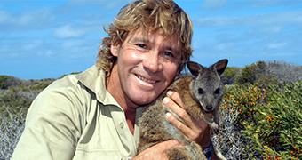 Steve Irwin with a wallaby