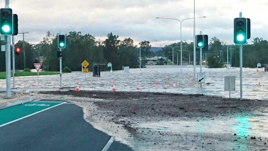 Flooding at Jimboomba, south of Brisbane, after torrential rain Thursday evening.