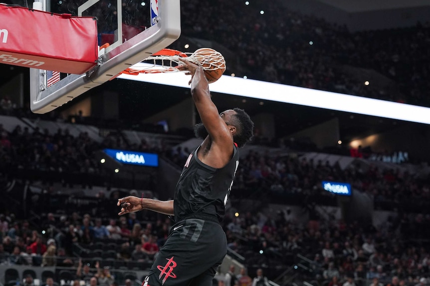 James Harden's dunk wraps in the net