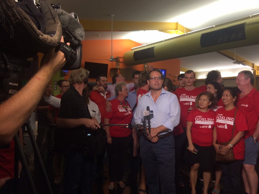 Luke Gosling surrounded by his supporters the post-election party in Darwin.