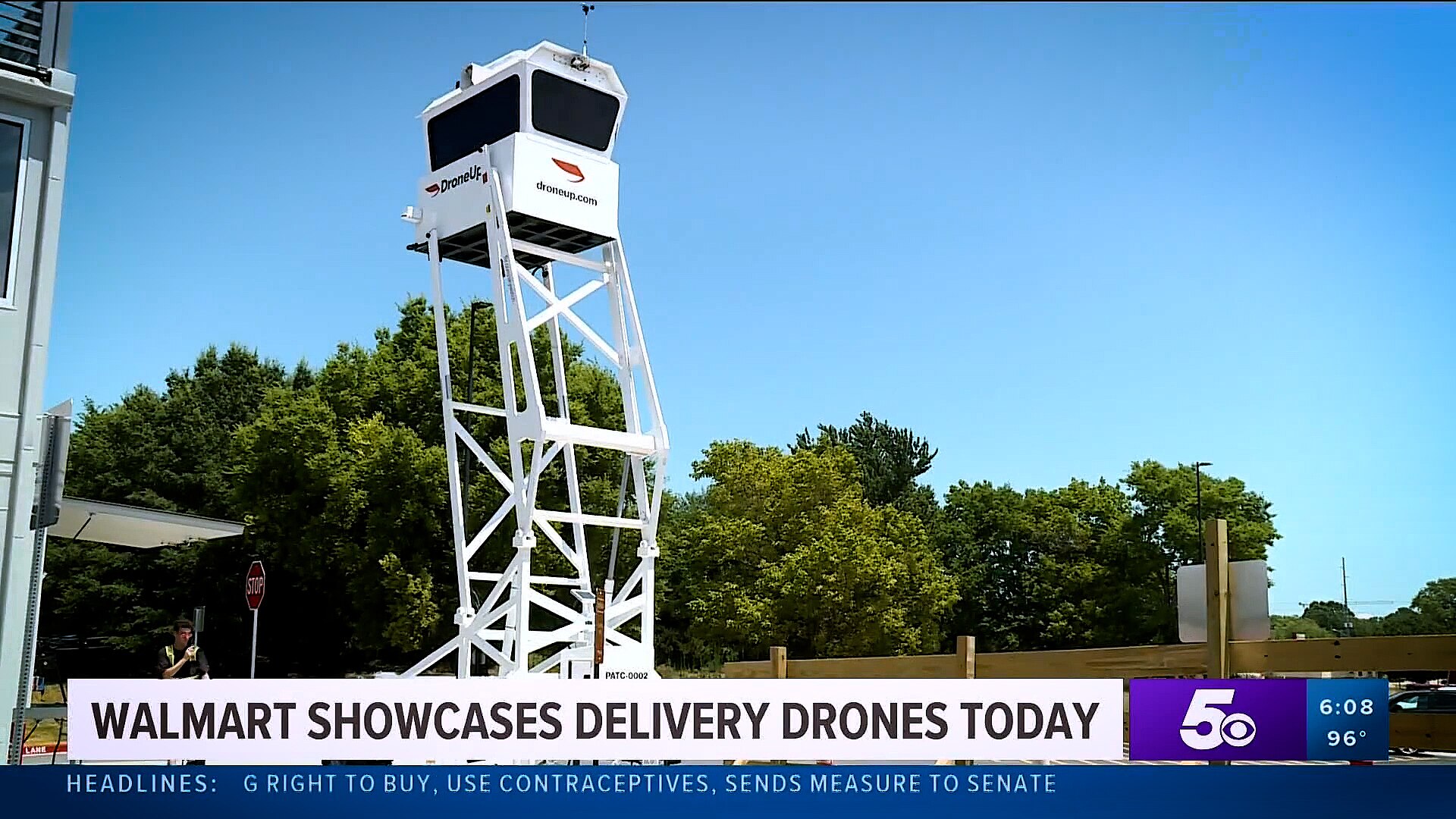 A watchtower in a carpark.