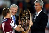 Prime Minister Kevin Rudd and NRL CEO David Gallop hand over the trophy to Matt Orford
