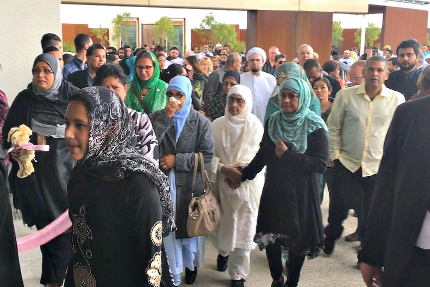 Mourners at Sanaya Sahib's funeral