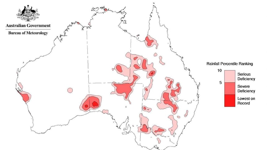 Map showing areas of Australia with deficient rainfall April 2012 - October 2013.