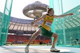 Australian discus thrower Dani Samuels competes at the world athletics championships.