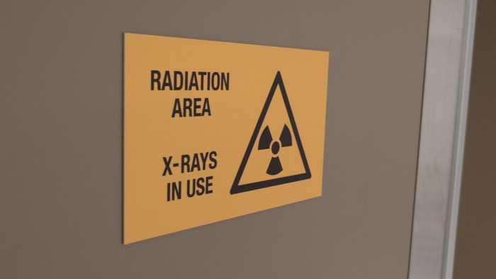 An x-ray sign on the door to a room at the New RAH.
