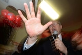 Kevin Rudd gestures during a speech to union members in Geelong