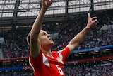 Denis Cheryshev salutes the crowd after second goal against Saudi Arabia