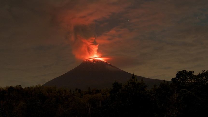 Popocatépetl volcano erupting.