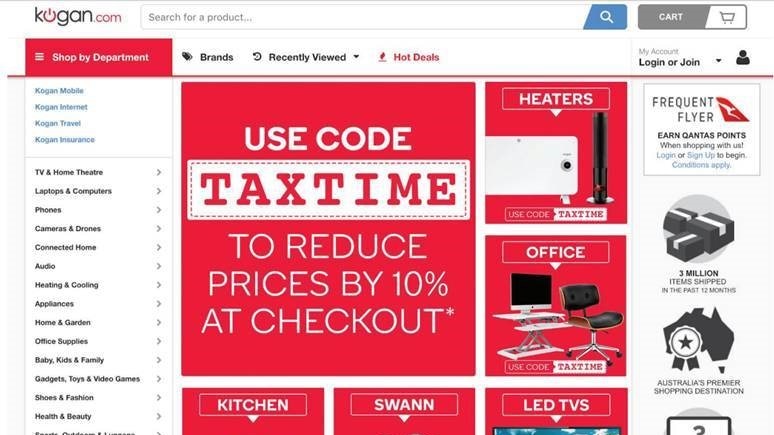 Screenshot of Kogan website, promoting the allegedly false 10 per cent discount.