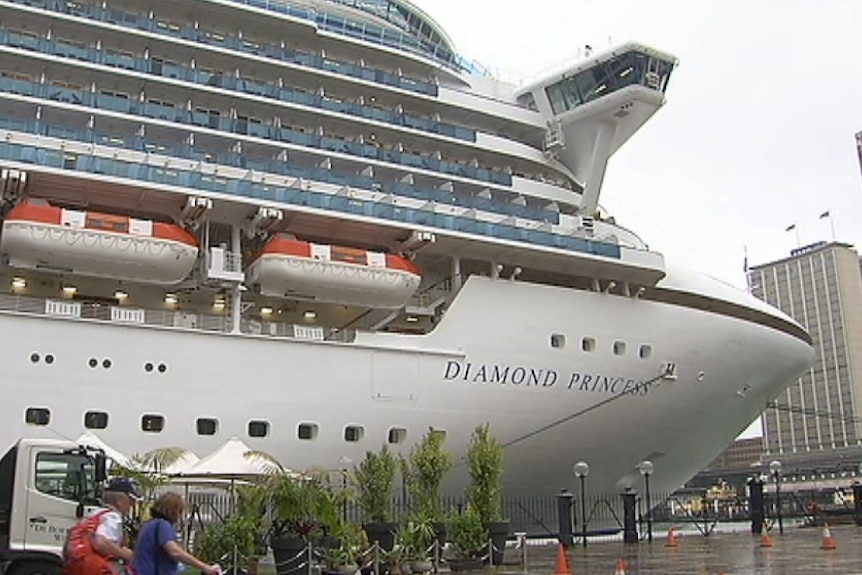 The Diamond Princess luxury cruise liner docked in Sydney's Circular Quay.