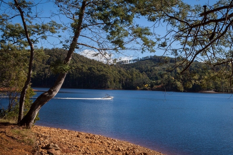 Boat on Lake Barrington in Tasmania