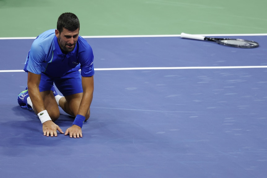 Novak Djokovic on his knees