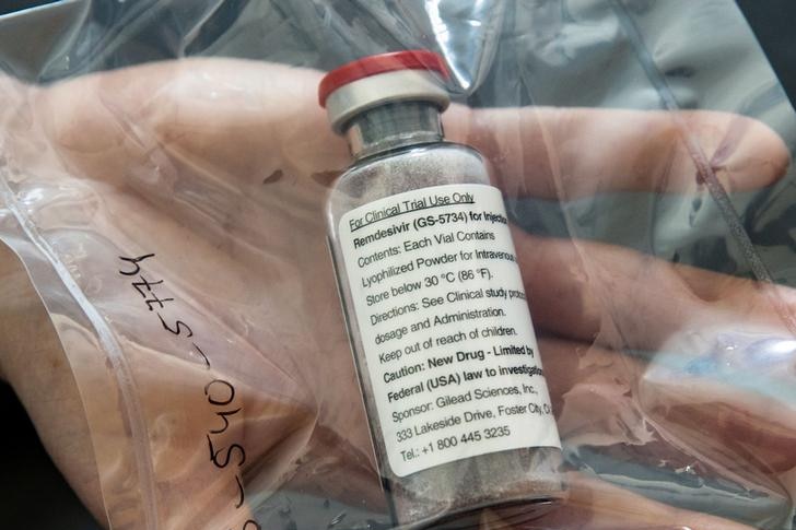 An ampoule of the Ebola drug Remdesivir was pictured during a press conference at the University Hospital Eppendorf (UKE).