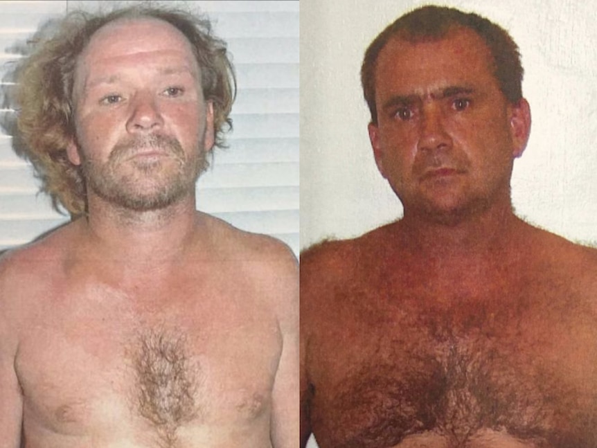 A composite image shows two shirtless men.