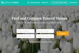 Funeral home comparing website, Gathered Here, homepage
