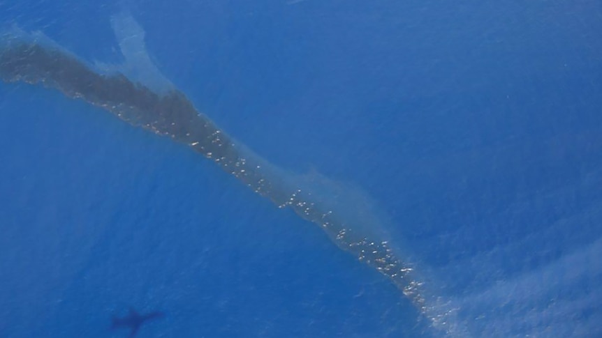 An oil slick off the island of Corsica about 35 kilometers long 