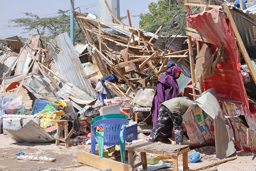 A destroyed building from a truck bomb.