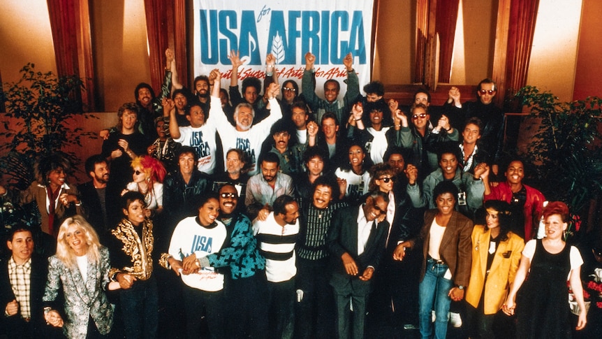 The all-star USA For Africa supergroup assembled to record We Are The World, 28 January 1985