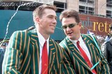 Australian cricketers Glenn McGrath (left) and Mark Waugh
