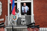 Julian Assange speaks from the balcony of the Ecuadorian Embassy in London.