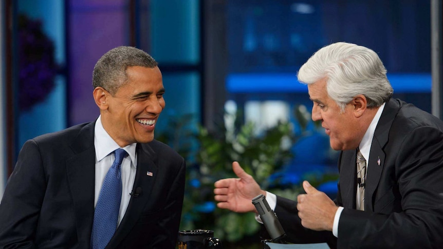 Barack Obama chats with Jay Leno