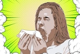 Illustration of a person sneezing into a handkerchief
