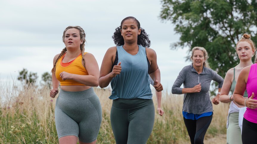 A group of women go for a run