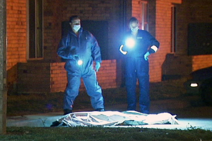 Police at the fatal stabbing of a man in Ascot Vale.