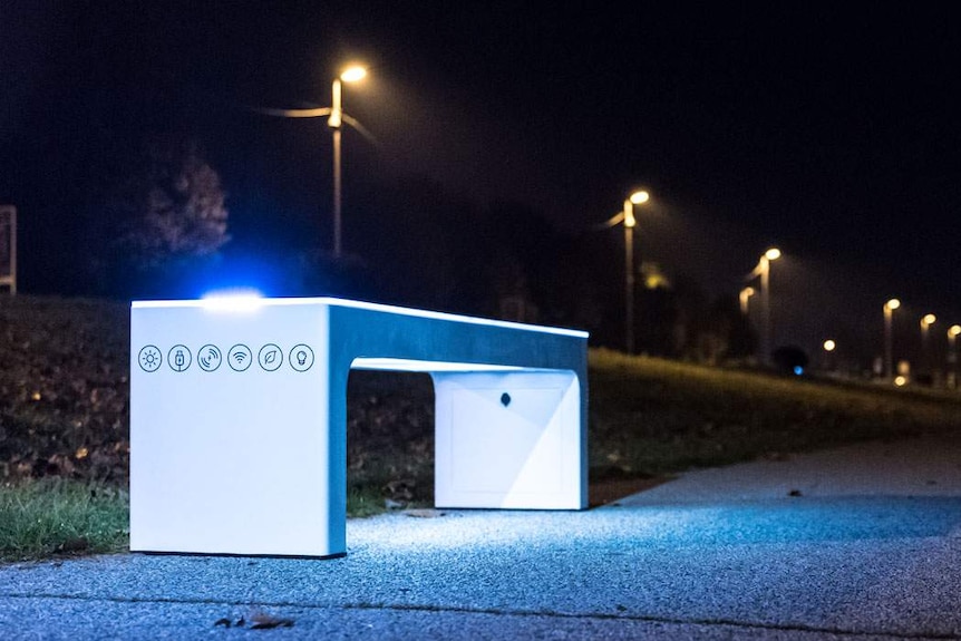 Wifi street bench at night