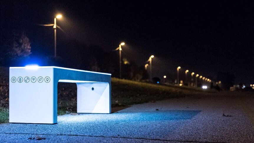 Wifi street bench at night