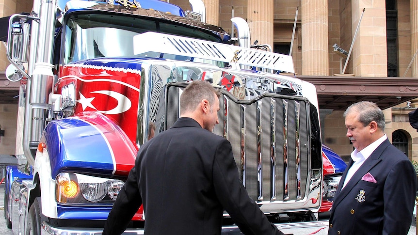 Malaysia's Sultan of Johor is shown the the Mack Super-Liner he bought.