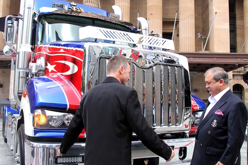 Malaysia's Sultan of Johor is shown the the Mack Super-Liner he bought.