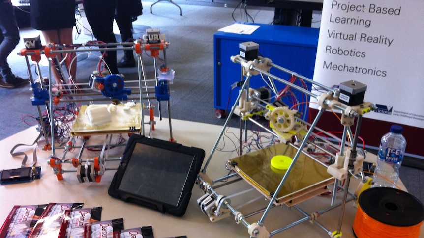 3D printers on display at the University of Melbourne's 3D printing showcase on November 7, 2013.