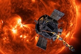 A spacecraft hurtling towards the fiery Sun.