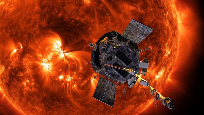 A spacecraft hurtling towards the fiery Sun.